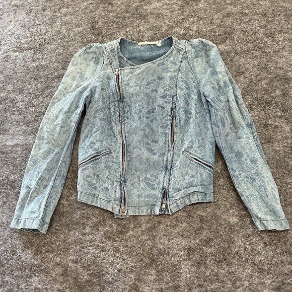 Isabel Marant Jackets & Blazers - Isabel Marant Étoile Floral Chambray Moto Jacket Blue Zip Front Paris Designer